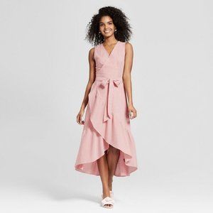 Who What Wear Red Striped Wrap Midi Dress